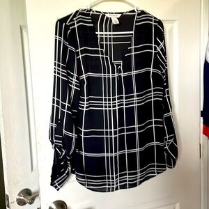 White House Black Market Black and White Striped Blouse